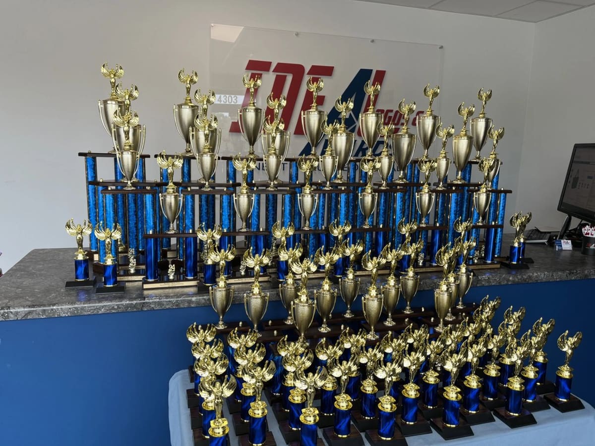 A large custom trophy order engraved and assembled at Ideal Logos and Awards