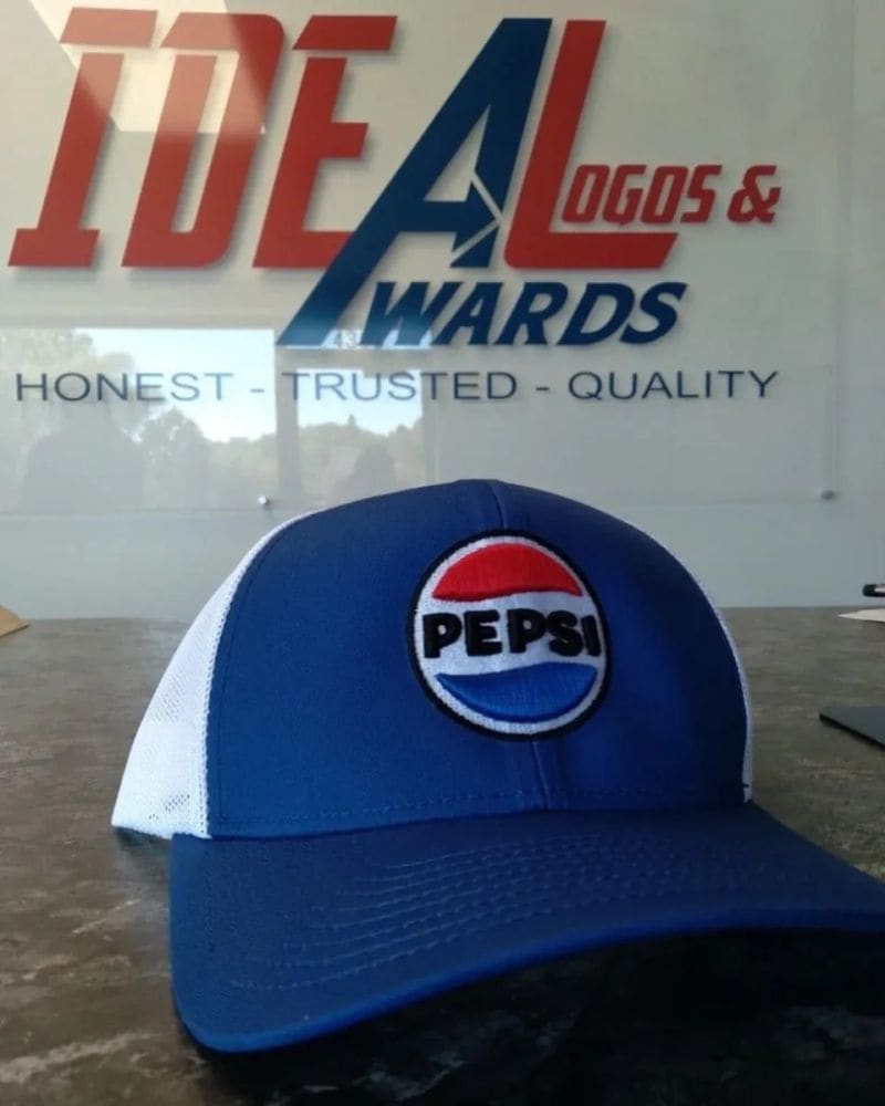 Close-up of custom embroidery stitched by Ideal Logos and Awards